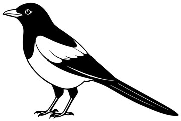magpie silhouette line art vector illustration with a white background