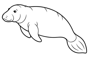manatee silhouette line art vector illustration with a white background