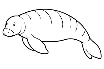 manatee silhouette line art vector illustration with a white background
