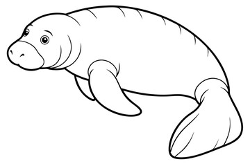manatee silhouette line art vector illustration with a white background