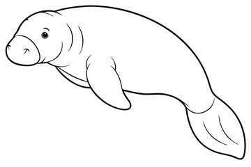 manatee silhouette line art vector illustration with a white background