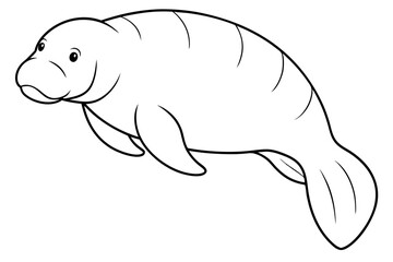 manatee silhouette line art vector illustration with a white background