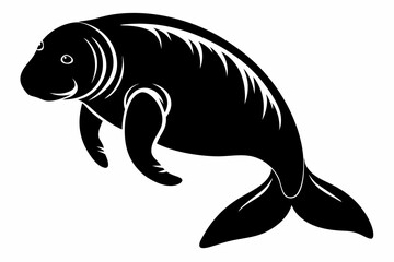 manatee silhouette line art vector illustration with a white background