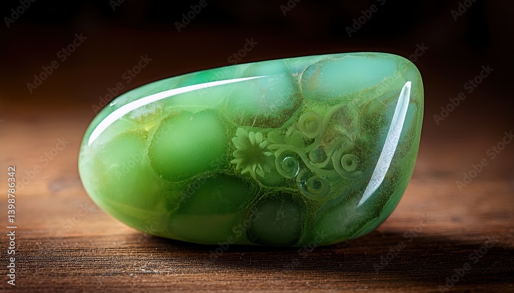 Poster natural jade gemstone glistens under soft lighting, showcasing intricate patterns and textures