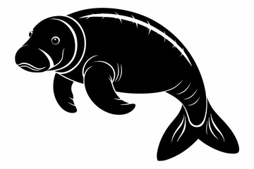manatee silhouette line art vector illustration with a white background