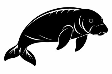 manatee silhouette line art vector illustration with a white background