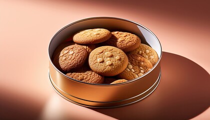 Gingersnap cookies entice from a charming tin against a warm monochrome backdrop