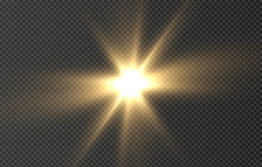 Vector light on isolated transparent background. Sun, rays of light png. Magic glow, golden light png.
