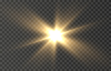 Vector light on isolated transparent background. Sun, rays of light png. Magic glow, golden light png.