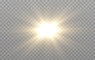 Vector light on isolated transparent background. Sun, rays of light png. Magic glow, golden light png.