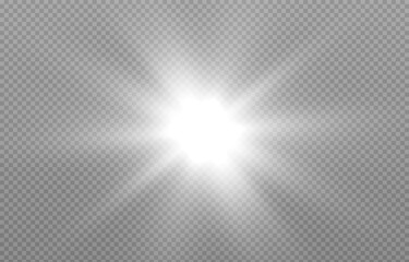 Vector light on isolated transparent background. Sun, rays of light png. Magic glow, golden light png.