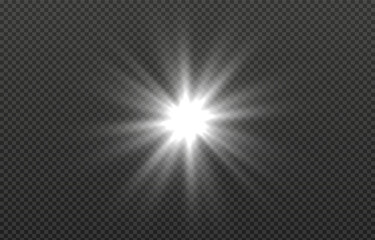 Vector light on isolated transparent background. Sun, rays of light png. Magic glow, golden light png.