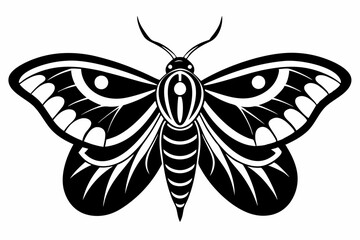 moth silhouette line art vector illustration with a white background
