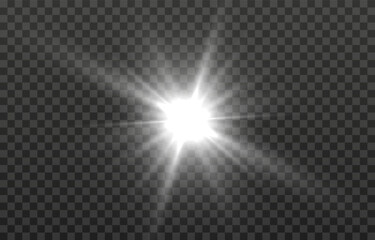 Vector light on isolated transparent background. Sun, rays of light png. Magic glow, golden light png.