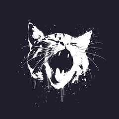 Cute Cat Screams In Grunge Or Graffiti Style