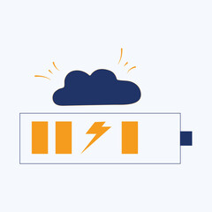 Cloud icon with battery symbol, depicting sustainability and power management in the cloud. This design can be used as a decorative illustration with a cloud computing theme.