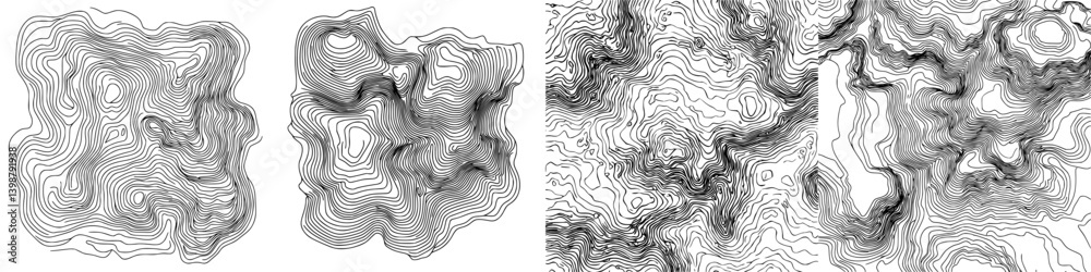 Poster abstract line art showcasing interlocking shapes and patterns in black and white with diverse textur