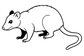 opossum silhouette line art vector illustration with a white background