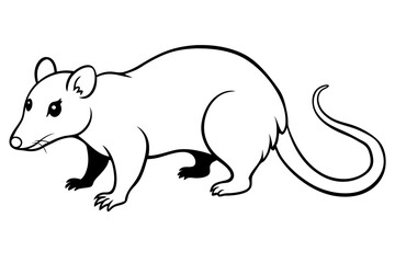 opossum silhouette line art vector illustration with a white background