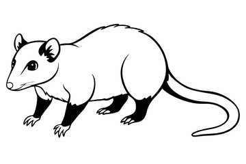 opossum silhouette line art vector illustration with a white background