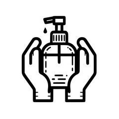 Obraz premium Hands holding a soap dispenser with a droplet above it 