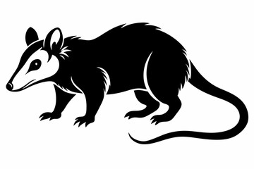 opossum silhouette line art vector illustration with a white background