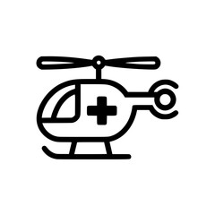 Medical helicopter icon in black outline style  