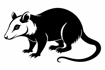 opossum silhouette line art vector illustration with a white background