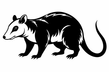 Fototapeta premium opossum silhouette line art vector illustration with a white background