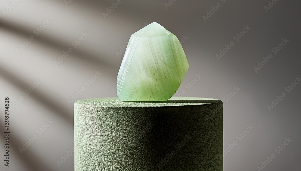Aufkleber rough jade crystal resting gracefully on a minimalist plinth with captivating shadow play