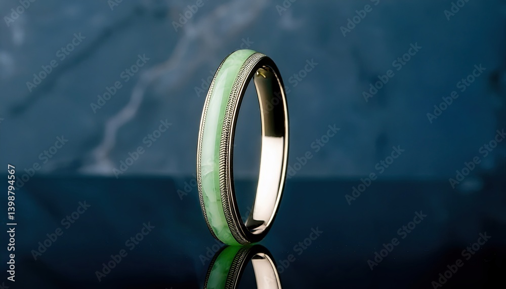 Poster elegant smooth jade ring reflecting its beauty on a polished mirror surface in soft lighting