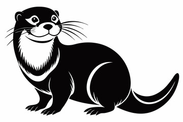 otter silhouette line art vector illustration with a white background