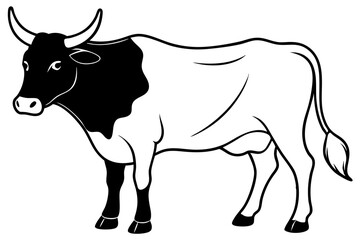 ox silhouette line art vector illustration with a white background
