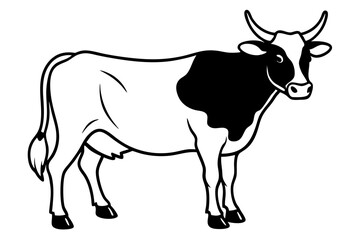 ox silhouette line art vector illustration with a white background