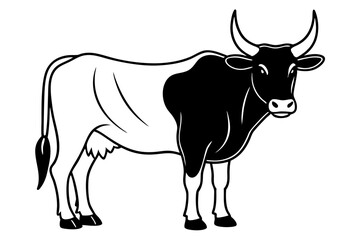 ox silhouette line art vector illustration with a white background
