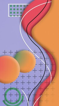Elegant flowing waves and geometric circles abstract background. Seamless loop animation in soft colors.