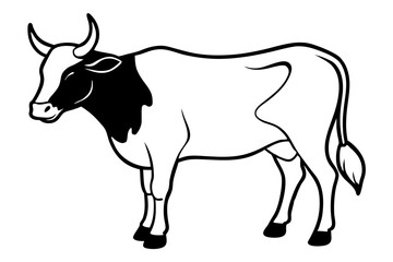 ox silhouette line art vector illustration with a white background