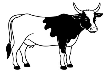 ox silhouette line art vector illustration with a white background