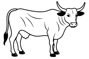 ox silhouette line art vector illustration with a white background