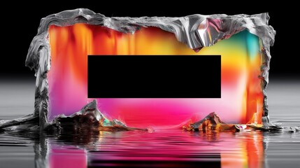 Vibrant colors burst through a silver frame in a surreal art piece reflecting creativity and imagination Generative AI