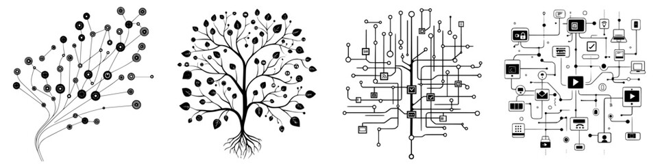Illustration of interconnected networks in a tree format representing technology and communication