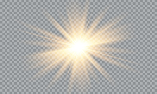 Vector of light with sun glare. Sun rays and glare . Golden flash and glare.