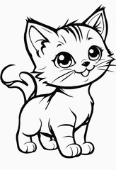 Obraz premium Playful Cartoon Kitten Line Drawing With Cheerful Expression.