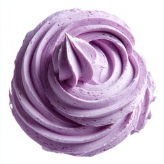 Fototapeta premium Close up of a swirl of light purple frosting isolated on white background