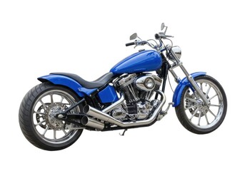 Custom blue motorcycle chopper bike vehicle transportation isolated on white background