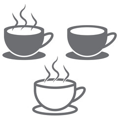 coffee mug icon. hot coffee or tea cup symbol with steam sign. transparent png and vector illustration.