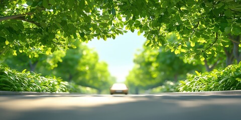 Driving through a lush tree-lined street serene nature environment peaceful landscape photography