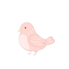 Pink Dove Bird Symbol Icon. Hand Drawn Doodle Peace and Freedom Mascot Character. Cute Lovely Childish Outline Pet Silhouette. Baby Room Interior or Wedding Romantic Decoration