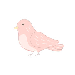 Pink Dove Bird Symbol Icon. Hand Drawn Doodle Peace and Freedom Mascot Character. Cute Lovely Childish Outline Pet Silhouette. Baby Room Interior or Wedding Romantic Decoration