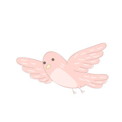 Pink Dove Bird Symbol Icon. Hand Drawn Doodle Peace and Freedom Mascot Character. Cute Lovely Childish Outline Pet Silhouette. Baby Room Interior or Wedding Romantic Decoration